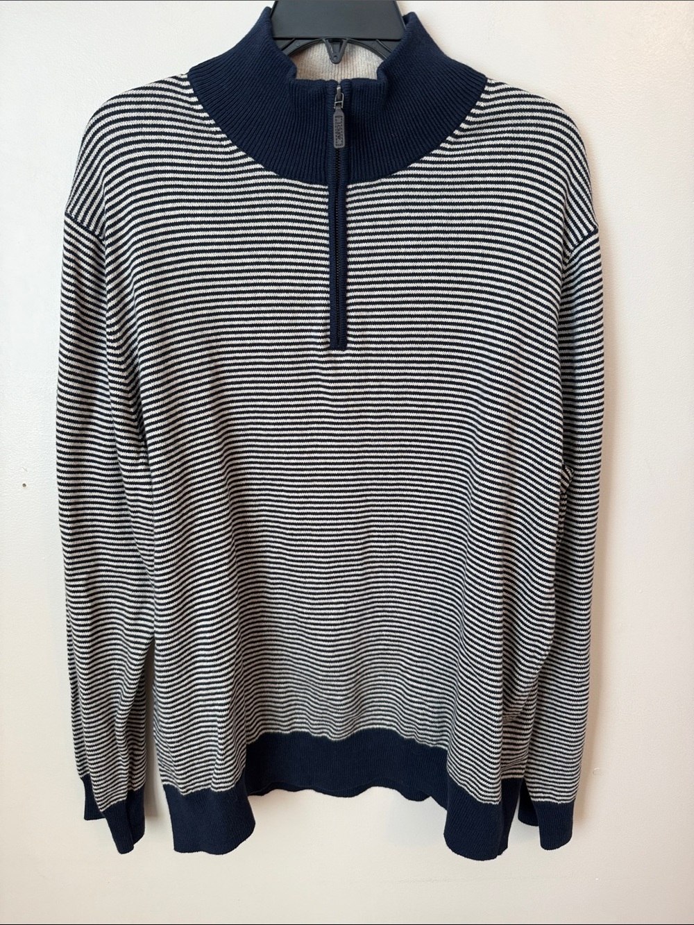 NWT J.Crew Men’s Cotton striped half-zip sweater XXL Heather Stone Navy